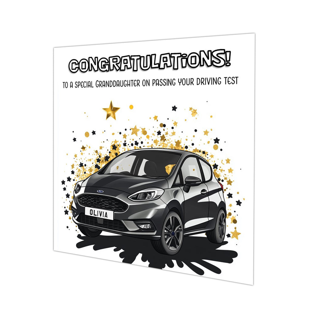 Personalised Driving Test Congratulations Card - Fiesta Dark Grey Car