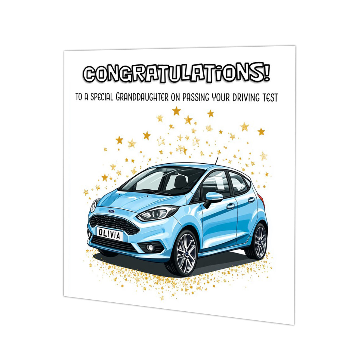Personalised Driving Test Congratulations Card - Fiesta Light Blue Car