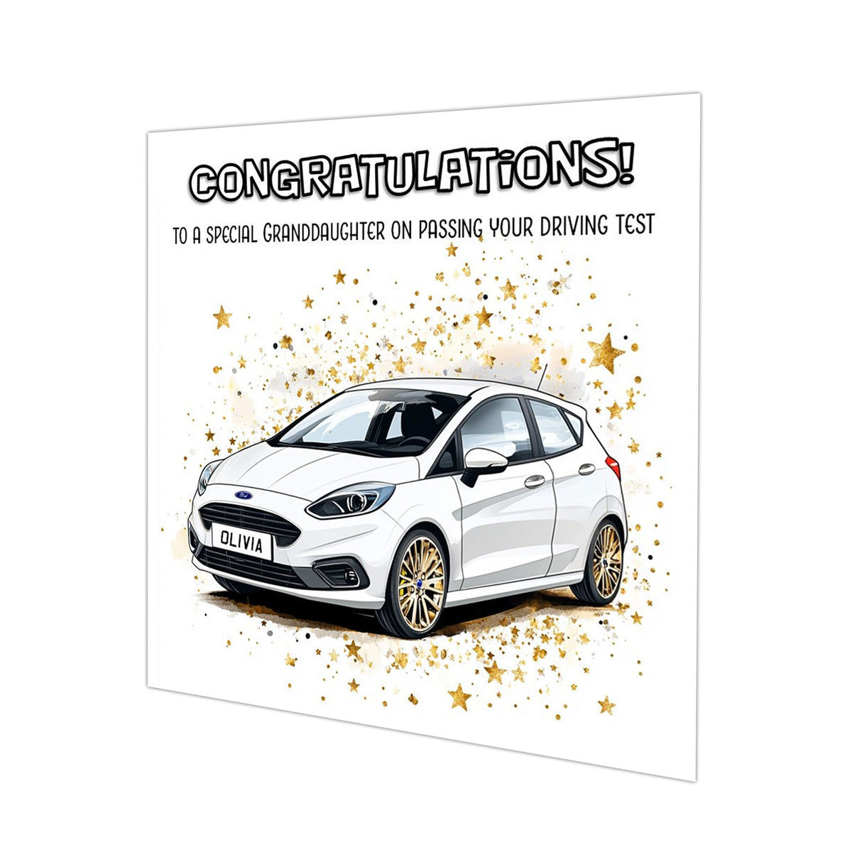 Personalised Driving Test Congratulations Card - Fiesta White Car