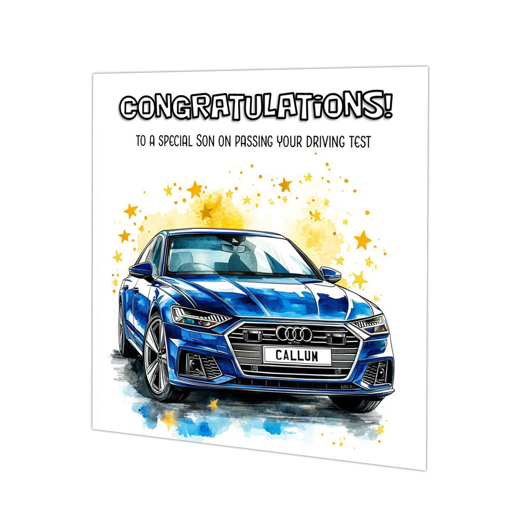 Personalised Driving Test Congratulations Card - Audi Blue Car
