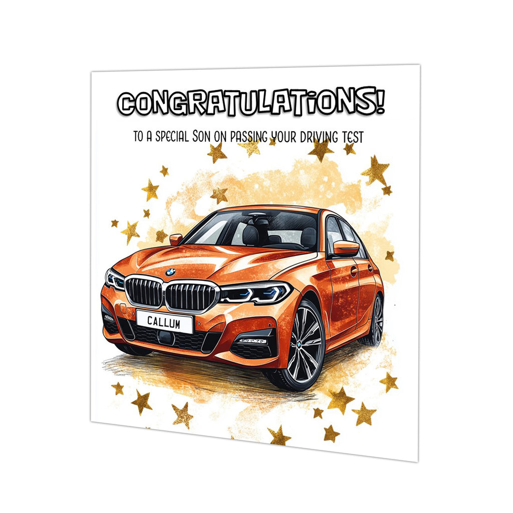 Personalised Driving Test Congratulations Card - BMW Orange Car