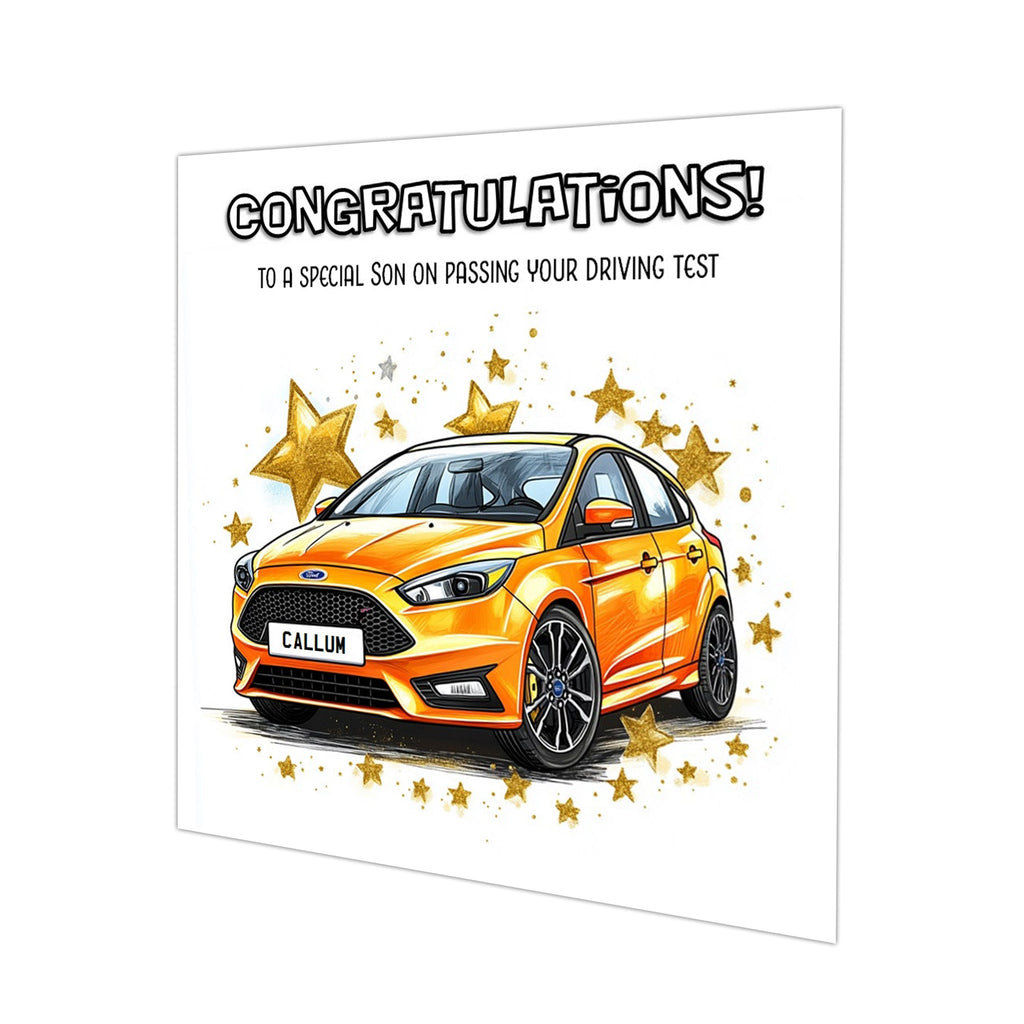 Personalised Driving Test Congratulations Card - Focus Orange Car