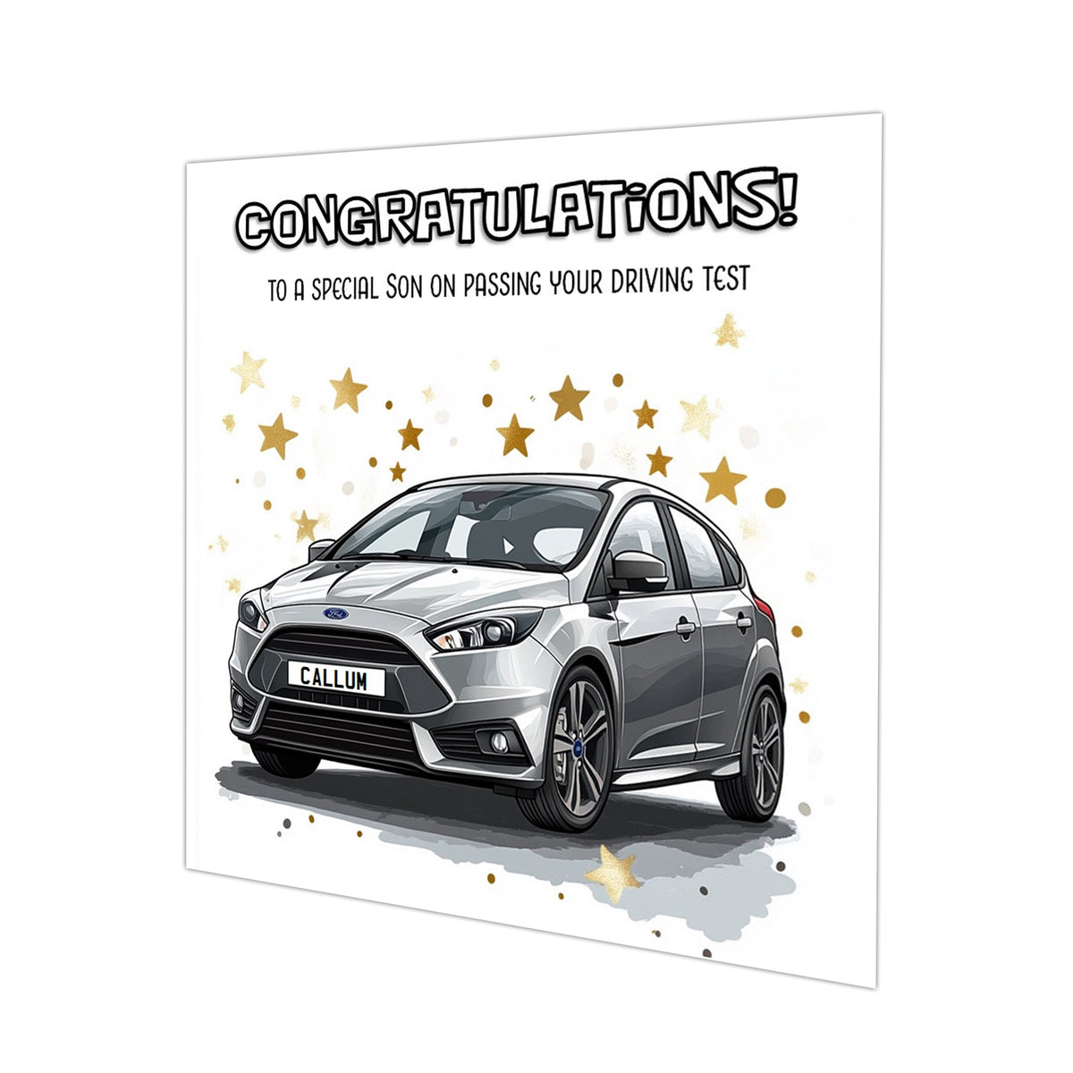 Personalised Driving Test Congratulations Card - Focus Silver Car