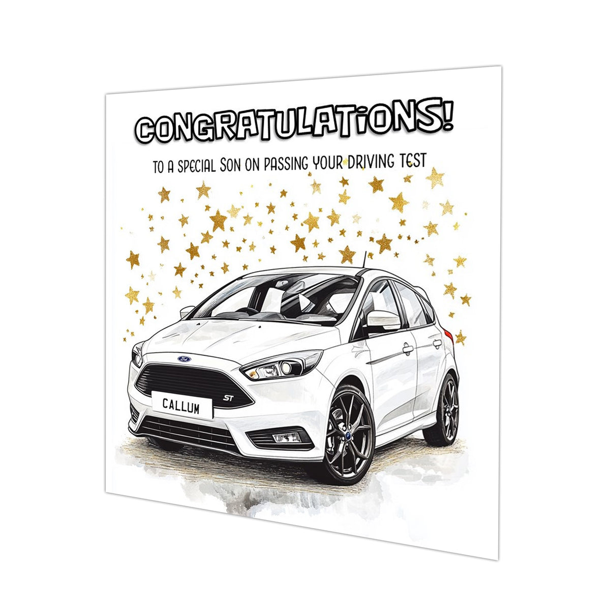 Personalised Driving Test Congratulations Card - Focus White Car