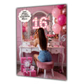 Personalised 16th Birthday Card - Girl at a Dressing Table - Brown Hair