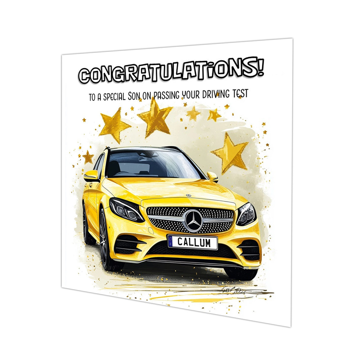 Personalised Driving Test Congratulations Card - Mercedes Yellow Car