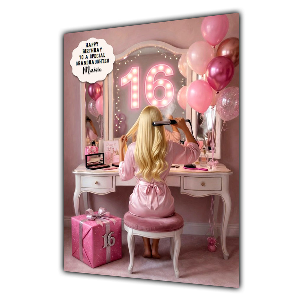 16th Birthday Card Girl Granddaughter Daughter Straighteners Large A5 Size