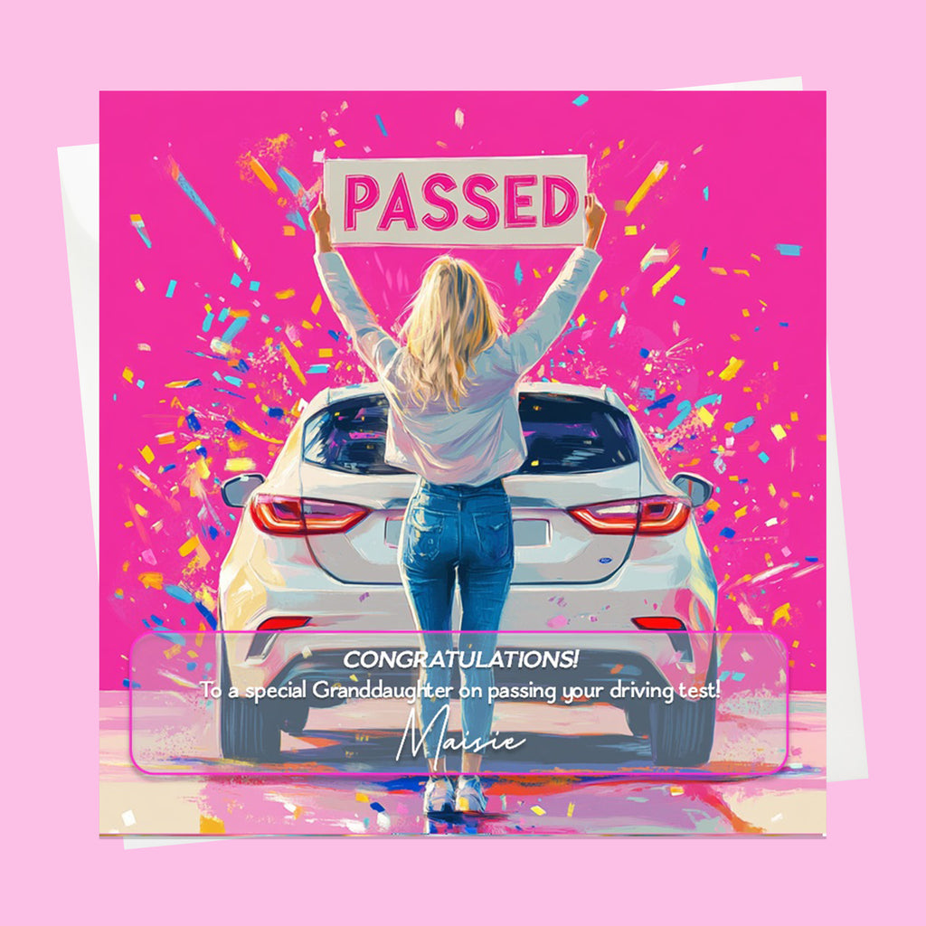 Personalised Congratulations Passed Your Driving Test Card Granddaughter, Daughter, Niece, Friend Blonde Girl