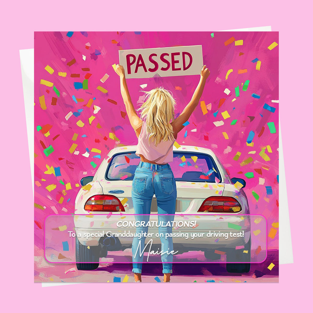 Personalised Congratulations Passed Your Driving Test Card Granddaughter, Daughter, Niece, Friend Blonde Girl