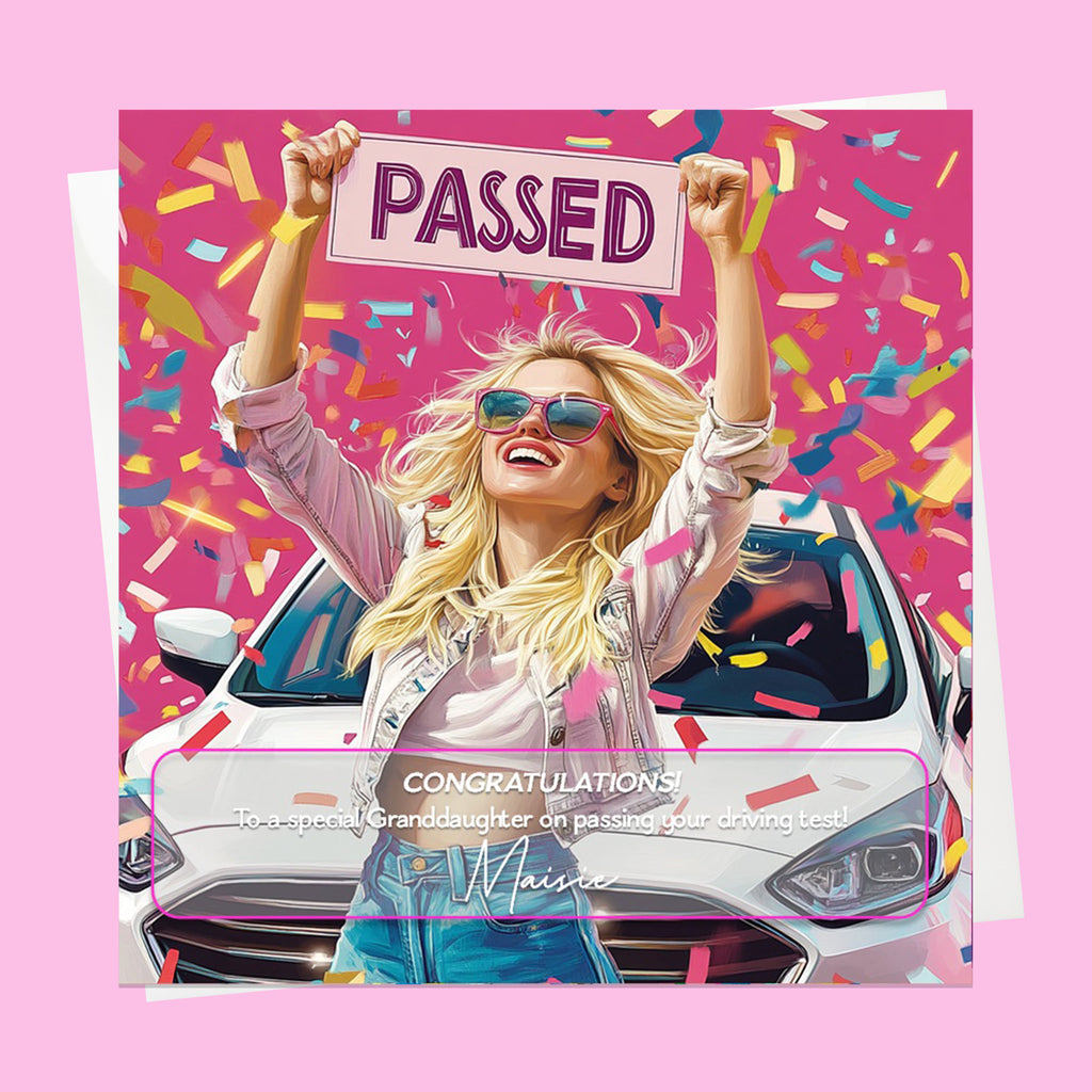 Personalised Congratulations Passed Your Driving Test Card Granddaughter, Daughter, Niece, Friend Blonde Girl