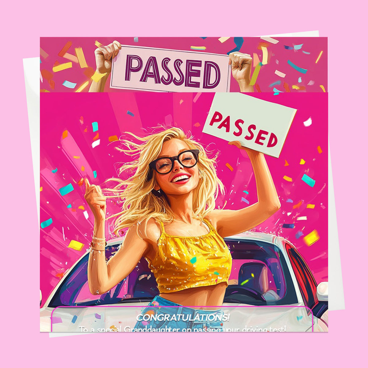 Personalised Congratulations Passed Your Driving Test Card Granddaughter, Daughter, Niece, Friend Blonde Girl