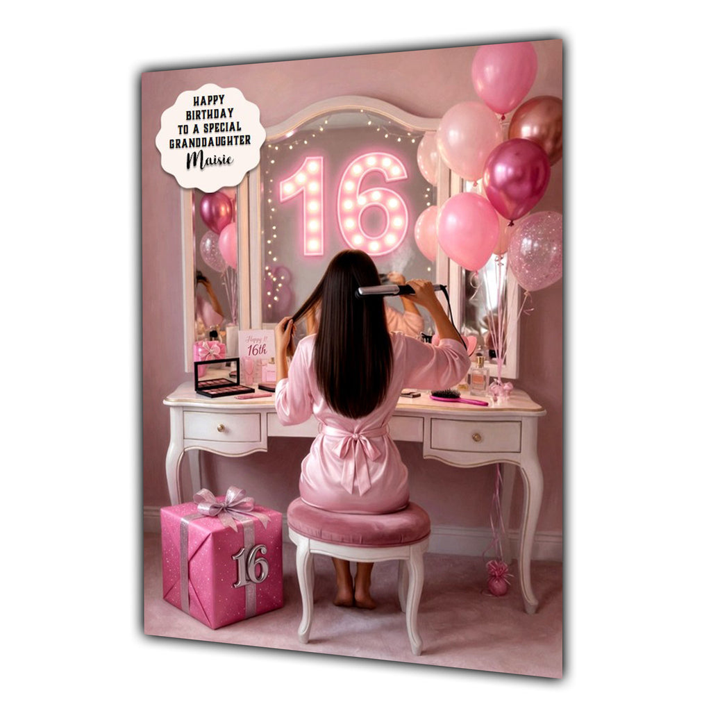 16th Birthday Card Girl Granddaughter Daughter Straighteners Large A5 Size
