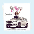 Personalised Congratulations Passed Your Driving Test Card Granddaughter, Daughter, Niece, Friend Focus Fiesta Brunette Girl