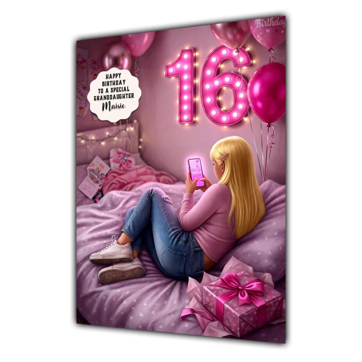16th Birthday Card Girl Granddaughter Daughter Texting Mobile Large A5 Size