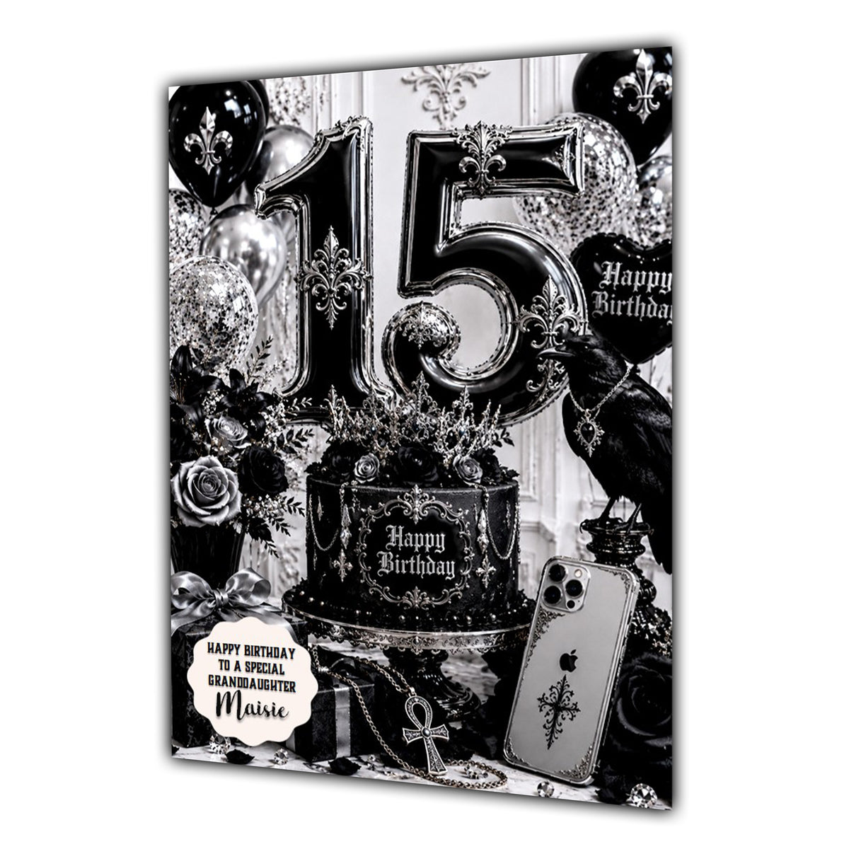15th Birthday Card Goth Girl Granddaughter Daughter Niece Large A5 Size