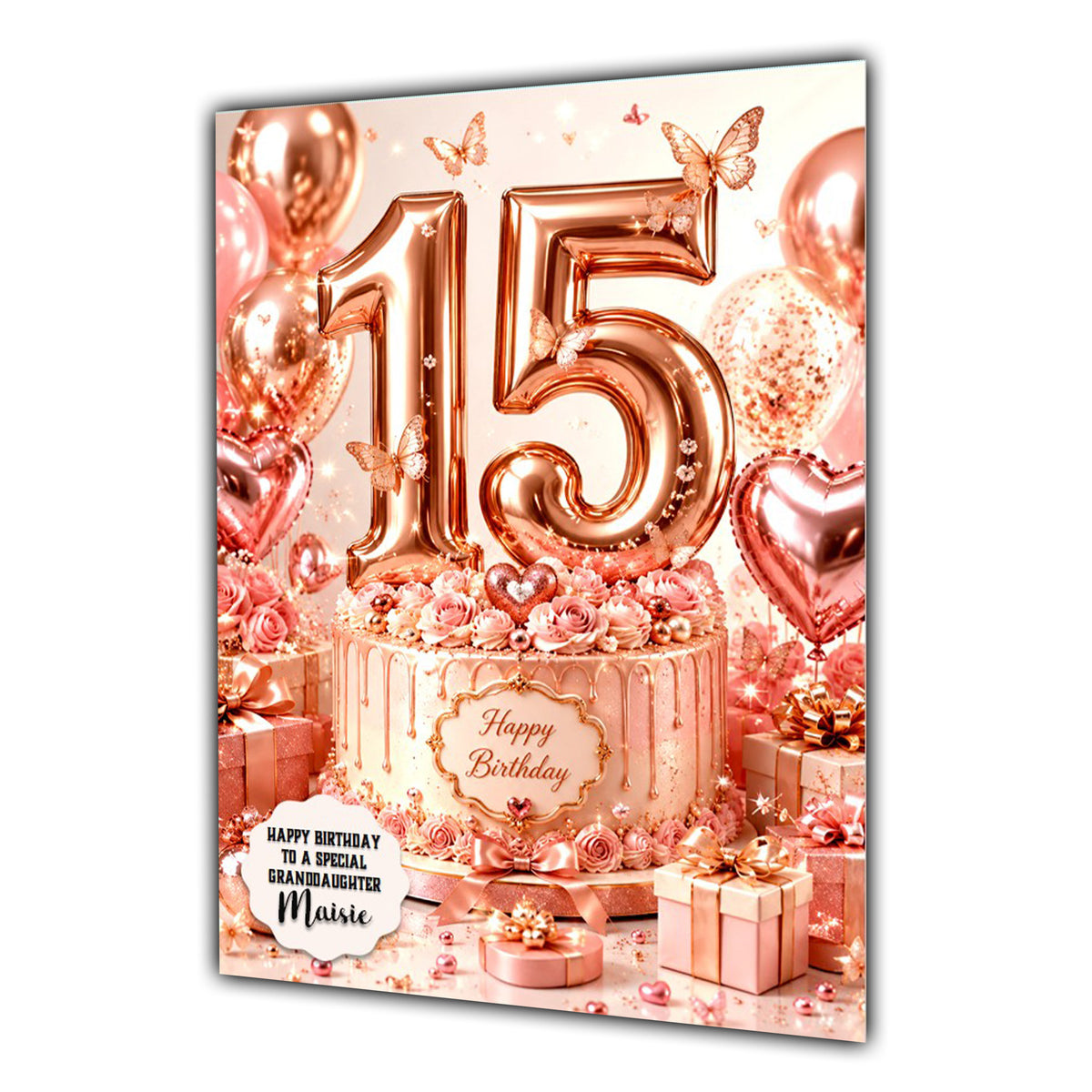15th Birthday Card For Girls, Daughter, Granddaughter, Niece, Butterfly Cake Girl, Teenager,