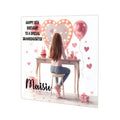 Personalised Birthday Card for Girls - Girl at a Light-Up Dressing Table