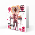 Personalised 13th 14th 15th 16th Birthday Card Girls Brown Hair Granddaughter Niece Daughter Sister Friend, Dressing Table, Any Age