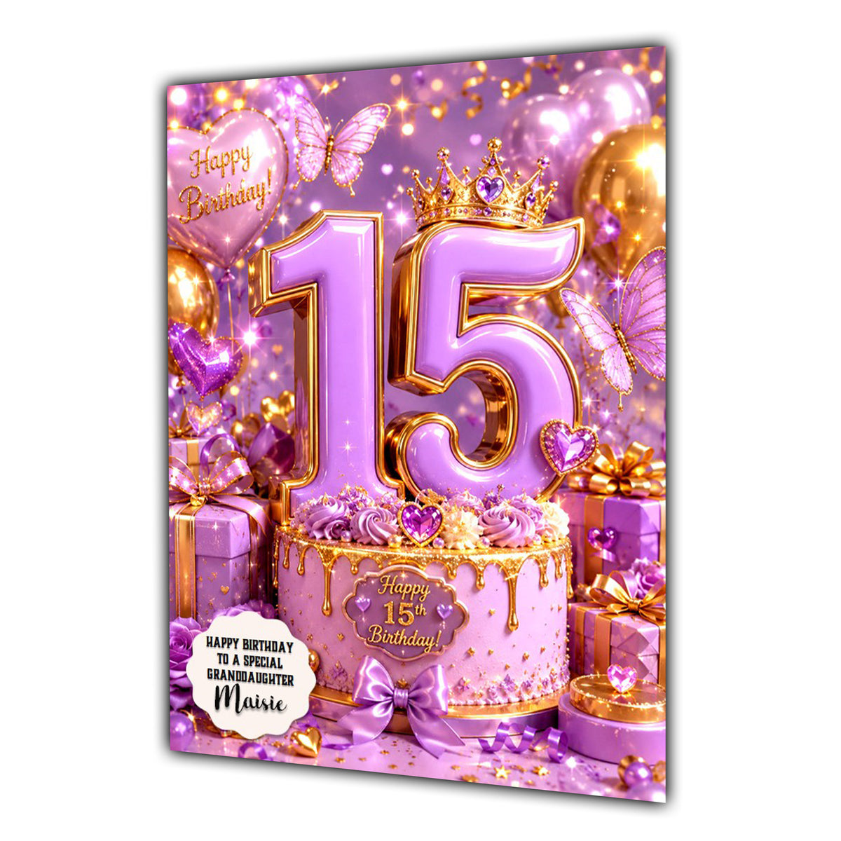 15th Birthday Card Girls Butterflies Granddaughter Daughter Large A5 Size
