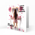 Personalised 15th Birthday Card - Girl at a Dressing Table with Pink Hearts