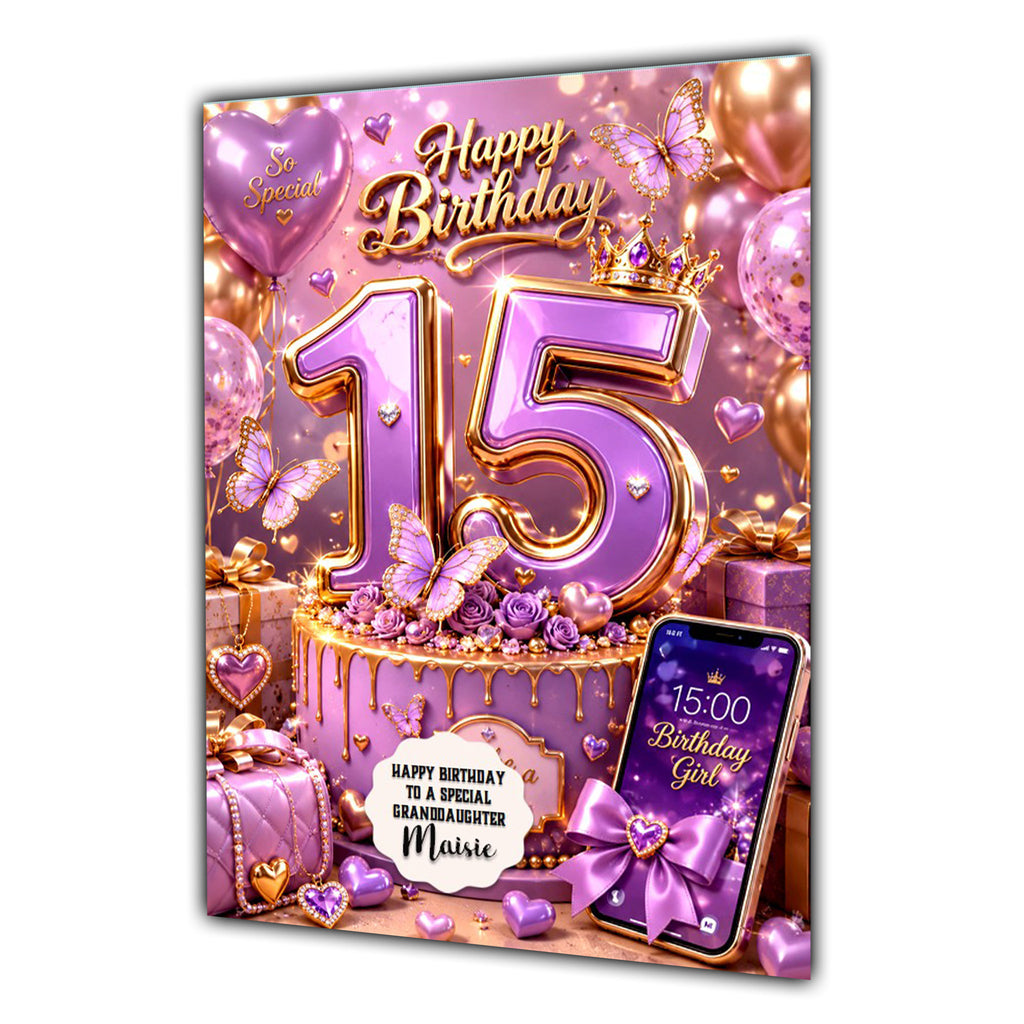 15th Birthday Card Girls Mobile Granddaughter Daughter Niece Large A5 Size