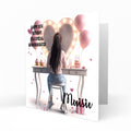 Personalised 13th 14th 15th 16th Birthday Card Girls With Brown Hair, Granddaughter Niece Daughter Sister Friend Dressing Table Lights