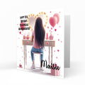 Personalised 13th 14th 15th 16th Birthday Card Girls With Brown Hair, Granddaughter Niece Daughter Sister Friend Dressing Table Lights