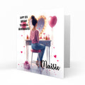 Personalised 13th 14th 15th 16th Birthday Card Girls With Black Hair, Granddaughter Niece Daughter Sister Friend Dressing Table Lights