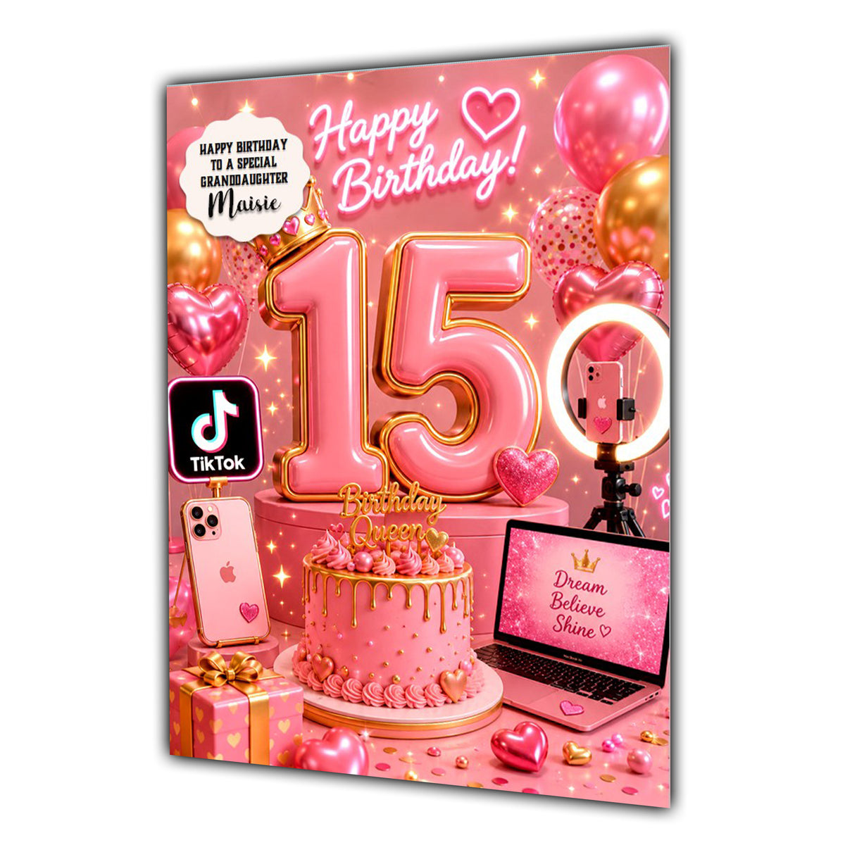 15th Birthday Card Girls Mobile Granddaughter Daughter Laptop Large A5 Size