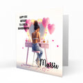 Personalised 13th 14th 15th 16th Birthday Card Girls With Black Hair, Granddaughter Niece Daughter Sister Friend Dressing Table Lights