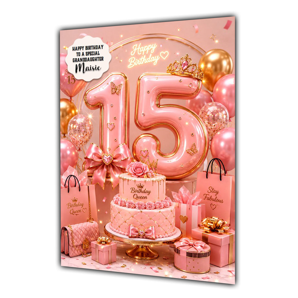 15th Birthday Card Girls Handbag Granddaughter Daughter Niece Large A5 Size