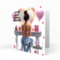 Personalised 13th 14th 15th 16th Birthday Card Girls With Black Hair, Granddaughter Niece Daughter Sister Friend Dressing Table Lights