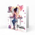 Personalised 13th 14th 15th 16th Birthday Card Girls With Black Hair, Granddaughter Niece Daughter Sister Friend Dressing Table Lights