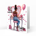 Personalised 13th 14th 15th 16th Birthday Card Girls With Black Hair, Granddaughter Niece Daughter Sister Friend Dressing Table Lights