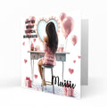 Personalised 13th 14th 15th 16th Birthday Card Girls With Black Hair, Granddaughter Niece Daughter Sister Friend Dressing Table Lights