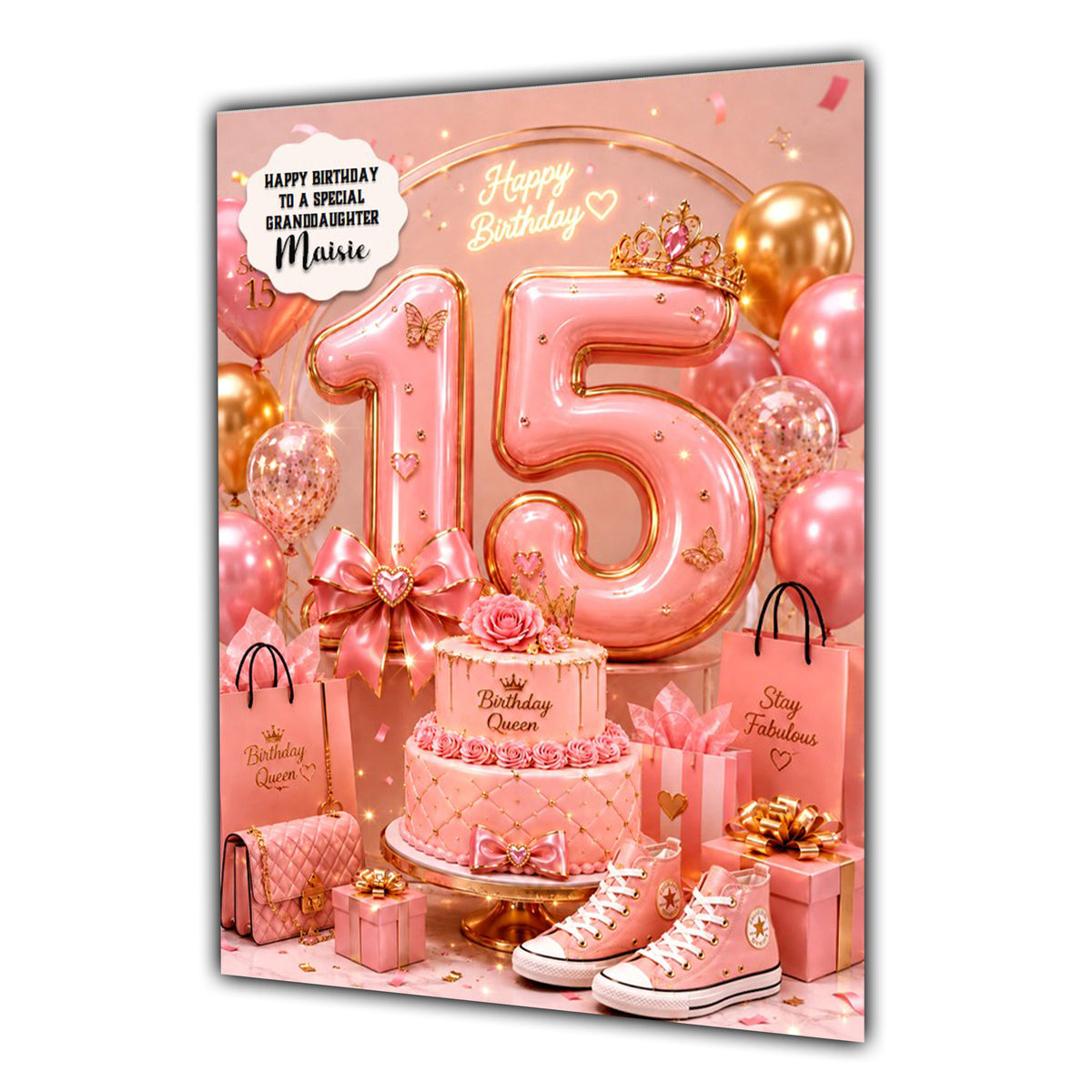 15th Birthday Card Girls Shoes Granddaughter Daughter Niece Large A5 Size