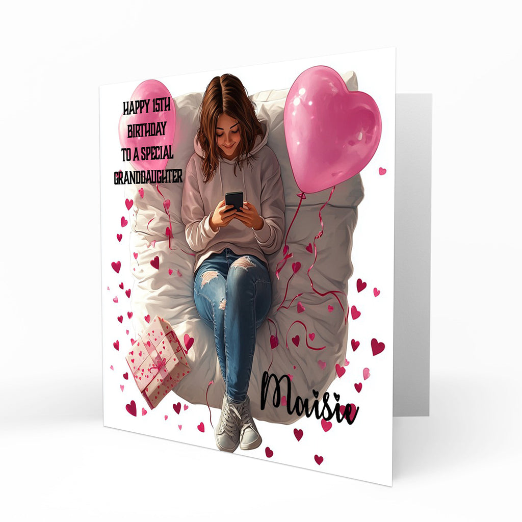 Personalised 12th 13th 14th 15th 16th Birthday Card for Girls, Teenager, Granddaughter Niece Daughter Sister Friend Texting, Mobile Phone