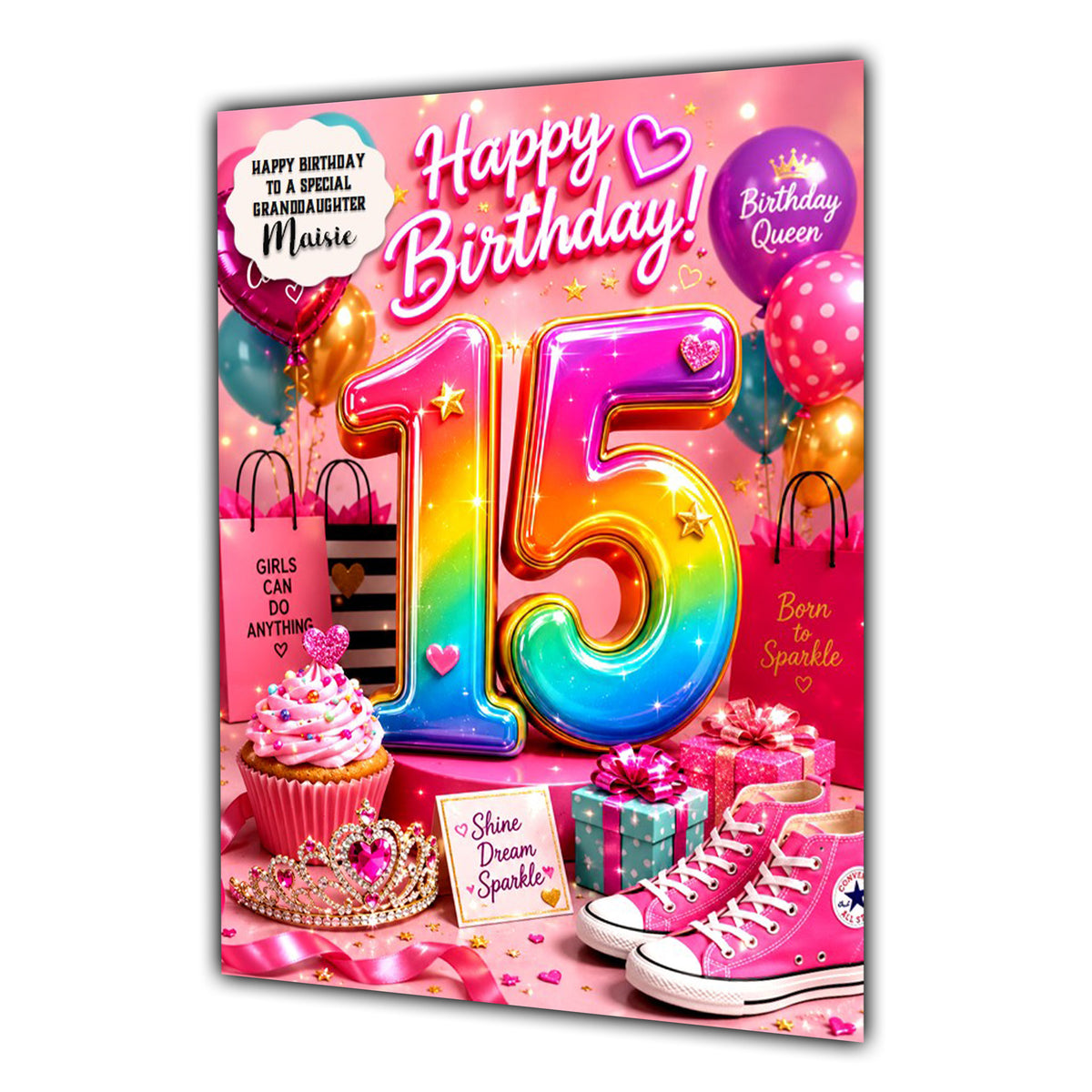 15th Birthday Card Girls Shoes Granddaughter Daughter Friend Large A5 Size