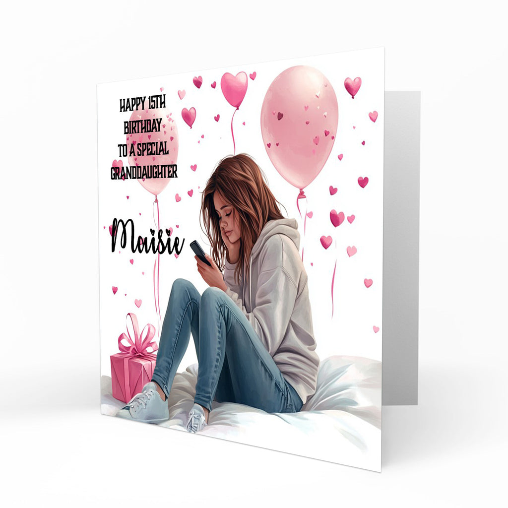 Personalised 12th 13th 14th 15th 16th Birthday Card for Girls, Teenager, Granddaughter Niece Daughter Sister Friend Texting, Mobile Phone