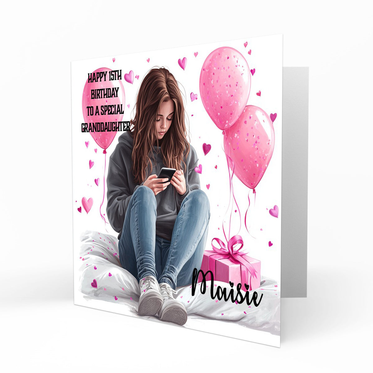 Personalised 12th 13th 14th 15th 16th Birthday Card for Girls, Teenager, Granddaughter Niece Daughter Sister Friend Texting, Mobile Phone