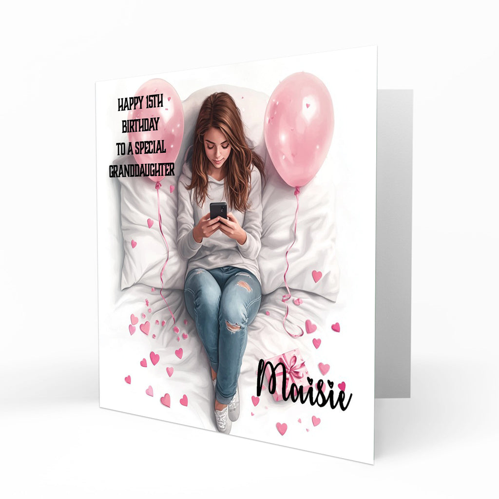 Personalised 12th 13th 14th 15th 16th Birthday Card for Girls, Teenager, Granddaughter Niece Daughter Sister Friend Texting, Mobile Phone