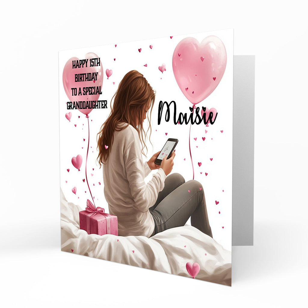 Personalised 12th 13th 14th 15th 16th Birthday Card for Girls, Teenager, Granddaughter Niece Daughter Sister Friend Texting, Mobile Phone