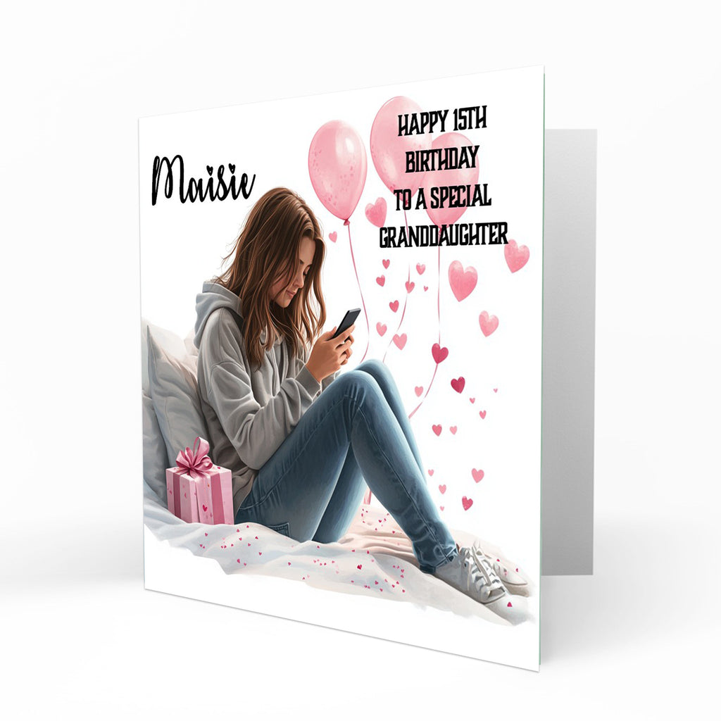 Personalised 12th 13th 14th 15th 16th Birthday Card for Girls, Teenager, Granddaughter Niece Daughter Sister Friend Texting, Mobile Phone