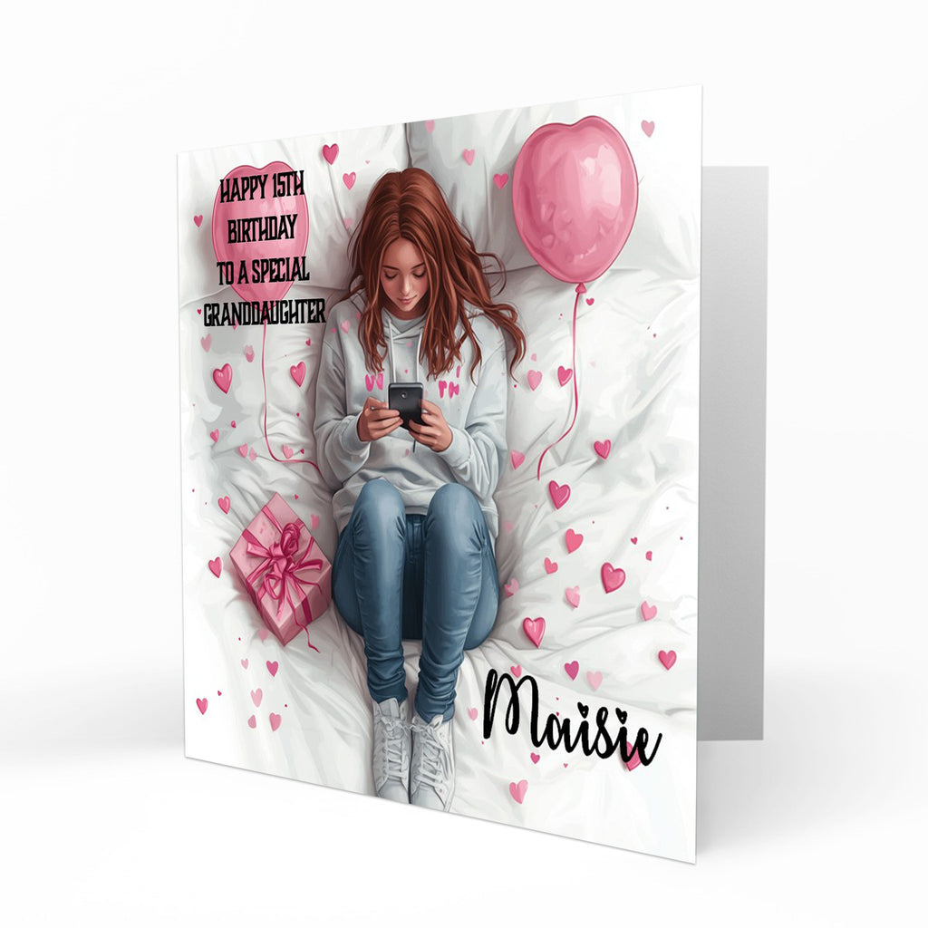 Personalised 12th 13th 14th 15th 16th Birthday Card for Girls, Teenager, Granddaughter Niece Daughter Sister Friend Texting, Mobile Phone