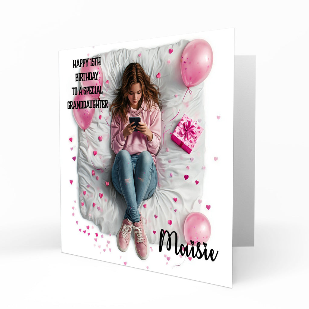 Personalised 12th 13th 14th 15th 16th Birthday Card for Girls, Teenager, Granddaughter Niece Daughter Sister Friend Texting, Mobile Phone