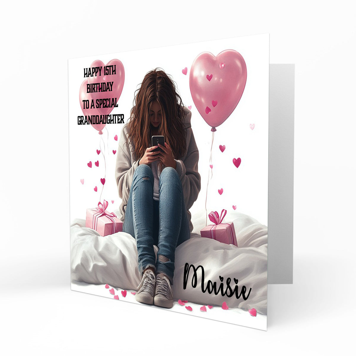 Personalised 12th 13th 14th 15th 16th Birthday Card for Girls, Teenager, Granddaughter Niece Daughter Sister Friend Texting, Mobile Phone