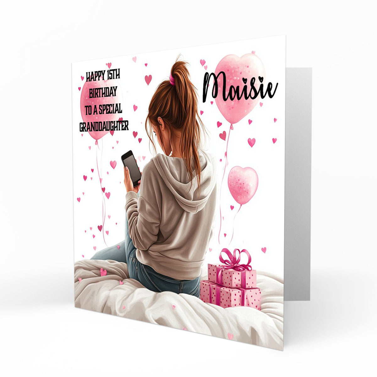 Personalised 12th 13th 14th 15th 16th Birthday Card for Girls, Teenager, Granddaughter Niece Daughter Sister Friend Texting, Mobile Phone