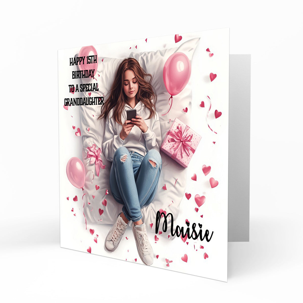 Personalised 12th 13th 14th 15th 16th Birthday Card for Girls, Teenager, Granddaughter Niece Daughter Sister Friend Texting, Mobile Phone