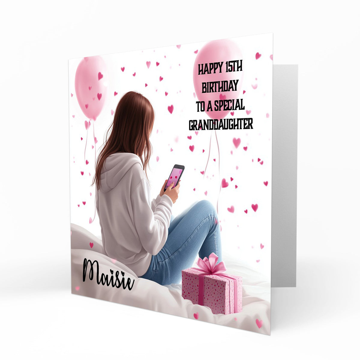 Personalised 12th 13th 14th 15th 16th Birthday Card for Girls, Teenager, Granddaughter Niece Daughter Sister Friend Texting, Mobile Phone