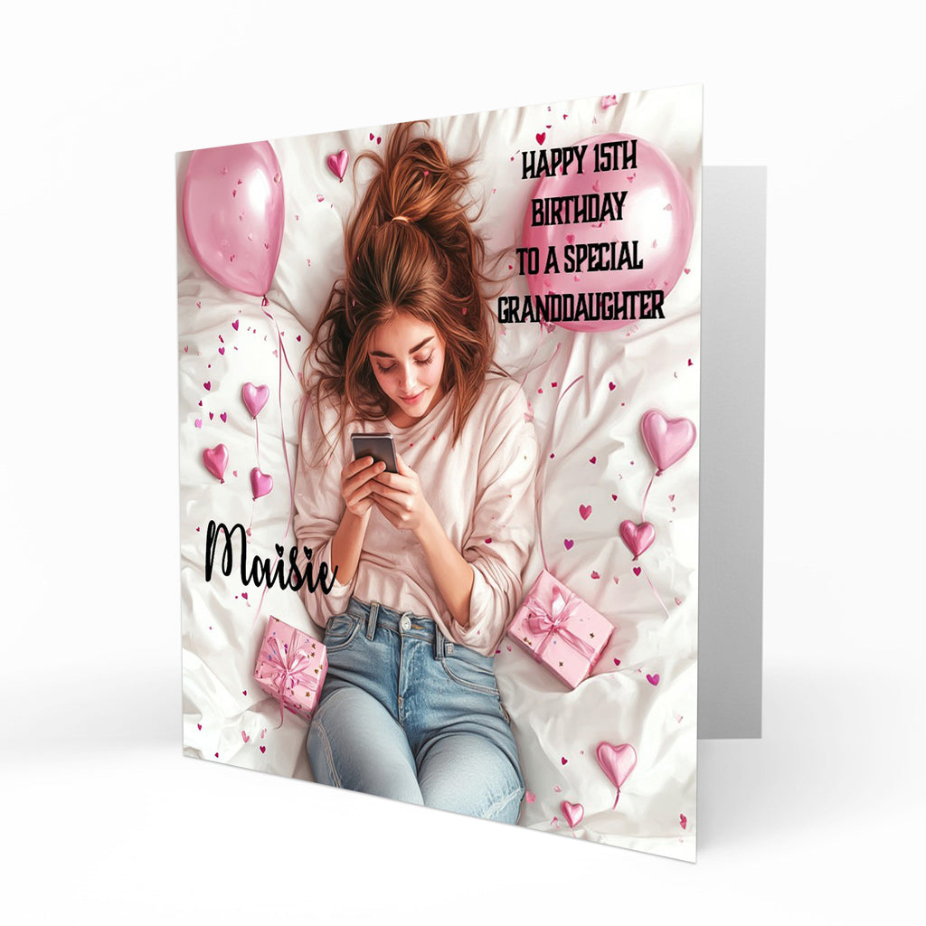 Personalised 12th 13th 14th 15th 16th Birthday Card for Girls, Teenager, Granddaughter Niece Daughter Sister Friend Texting, Mobile Phone